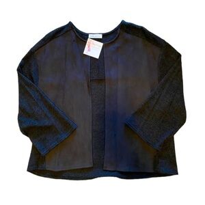 MILLIBON Boxy Faux Suede Open Front Sweater Jacket, Black, US Women Large